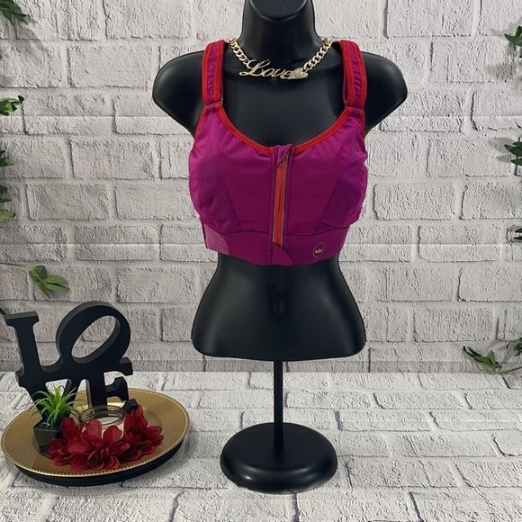 Women’s She Fit Multicolored Padded Athletic Zip Front Velcro Sports Bra CX10 - Picture 1 of 12